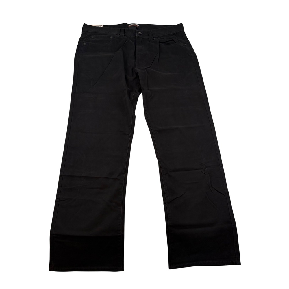 Kirkland Signature Mens Black Brushed Cotton Straight Leg Pants 34x30 NEW